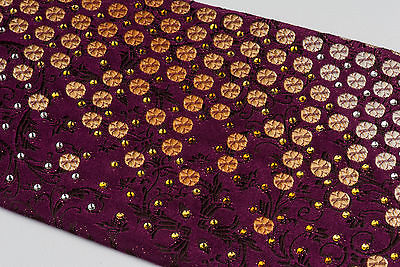 Silk Neck Tie By Perry Ellis Geometric Dots On Burgundy With Rhinestones - Image 4