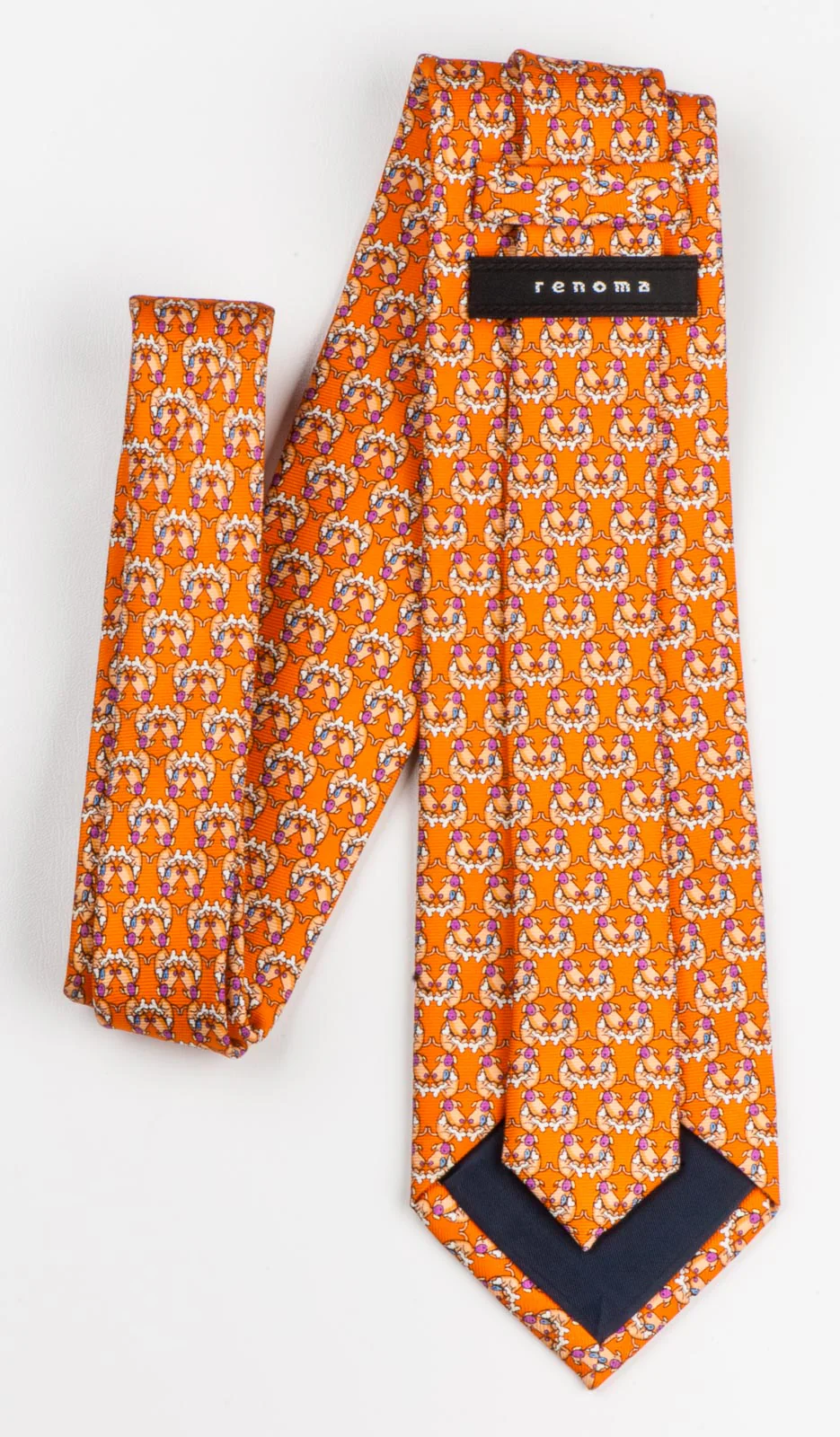 Silk Neck Tie By Renoma Printed Cartoon Dogs On Orange Design 3 1/4 Inch - Image 3