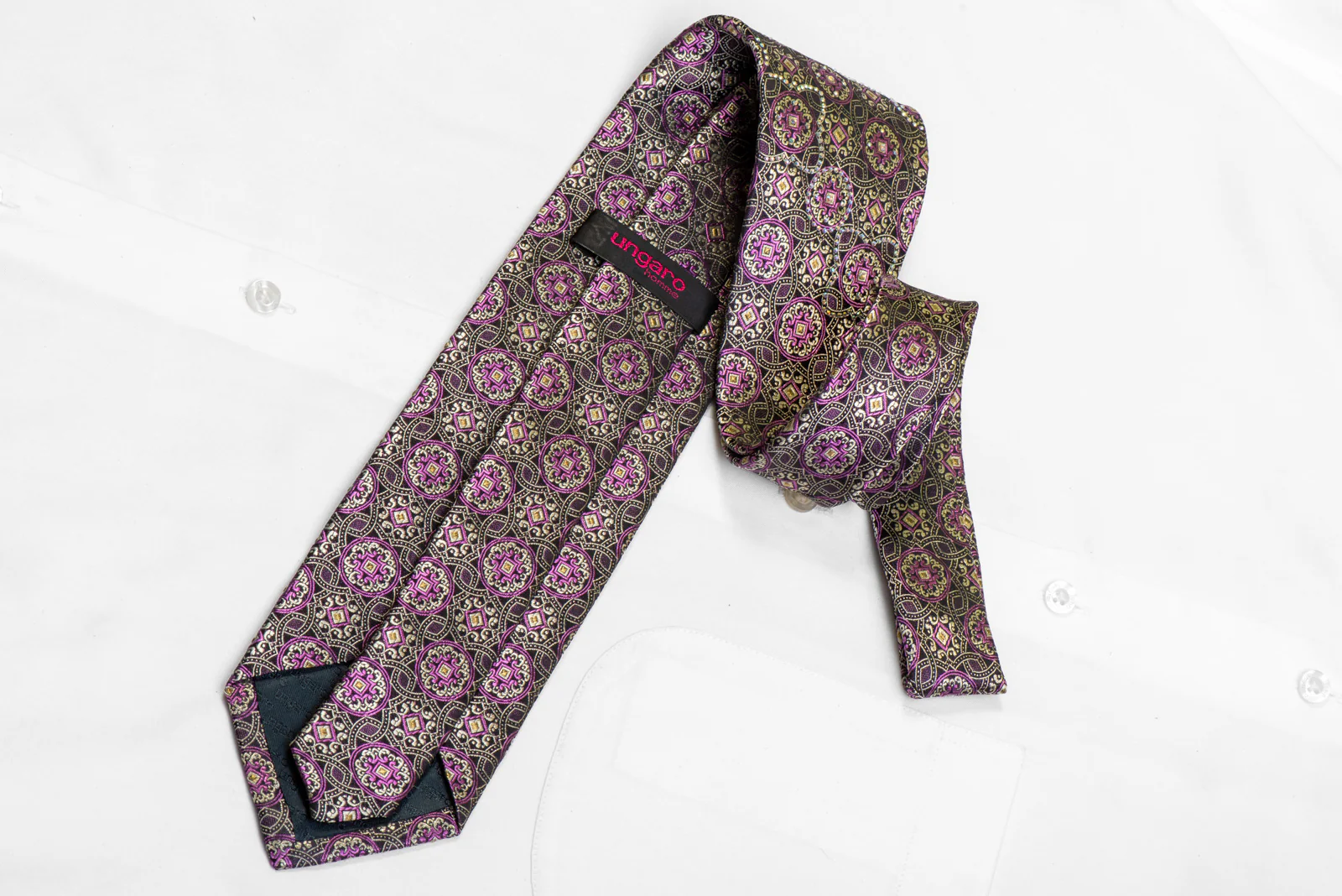 Silver Arabesque On Black Rhinestone Silk Necktie With Sparkles - Image 4