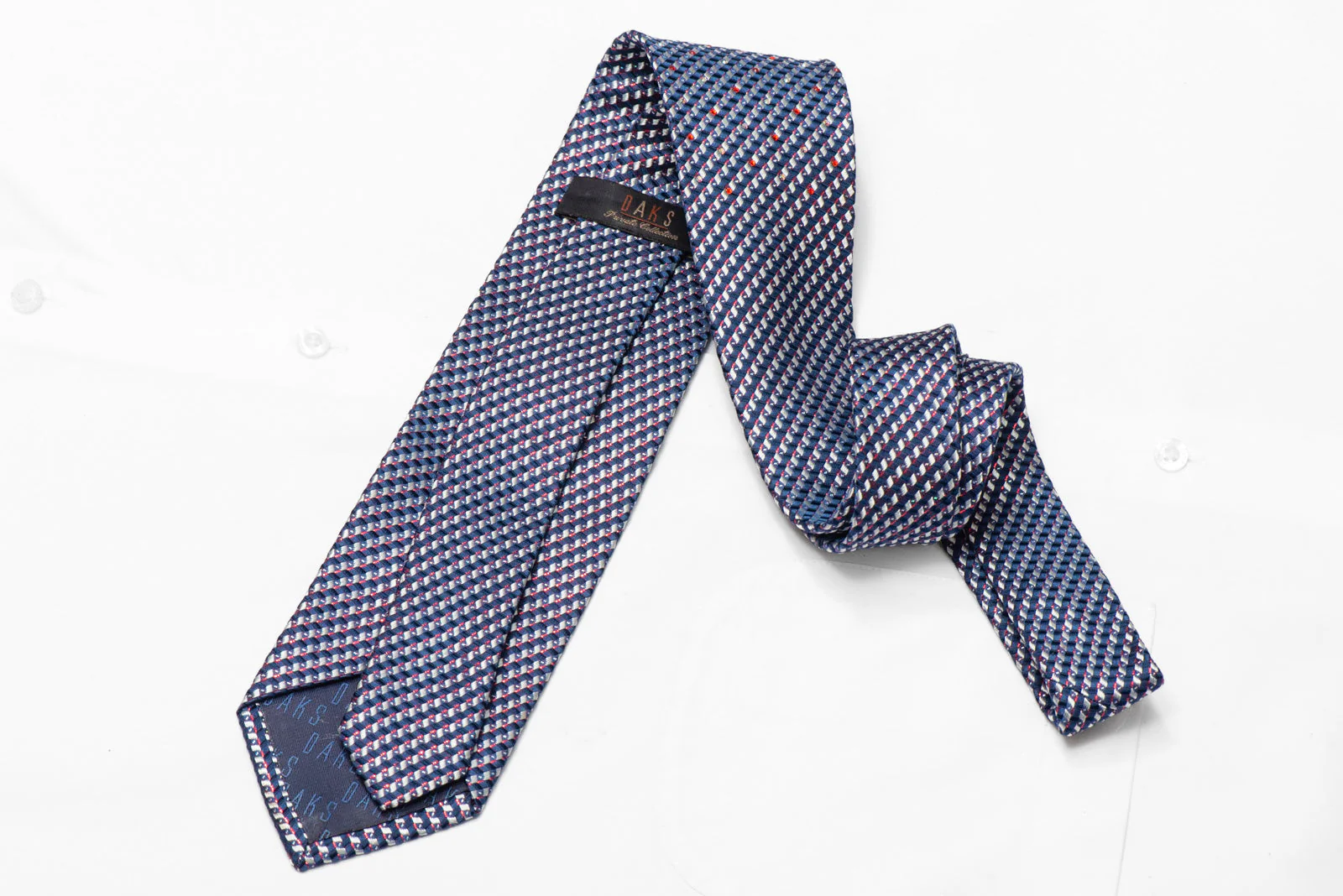 Silver Blue Geometric Design Rhinestone Silk Necktie With Silver Sparkles - Image 3