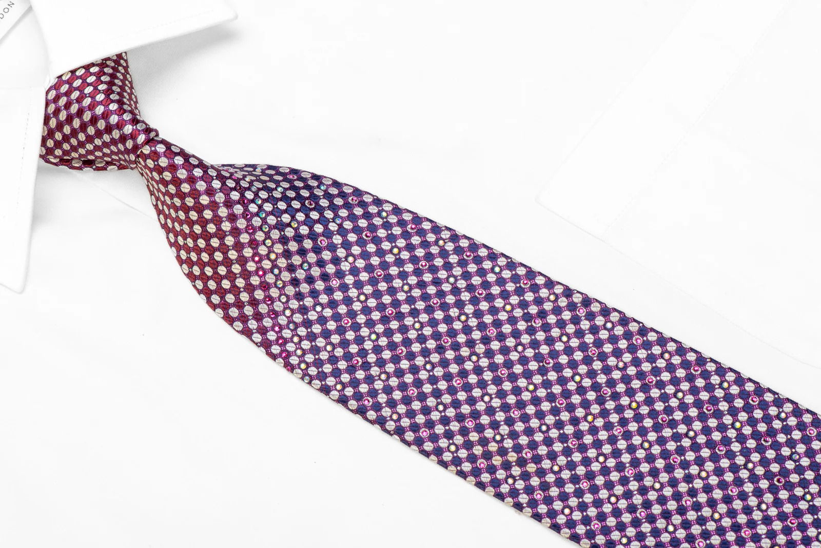Silver Blue Geometric Dota On Burgundy Rhinestone Tie With Purple Sparkles - Image 2