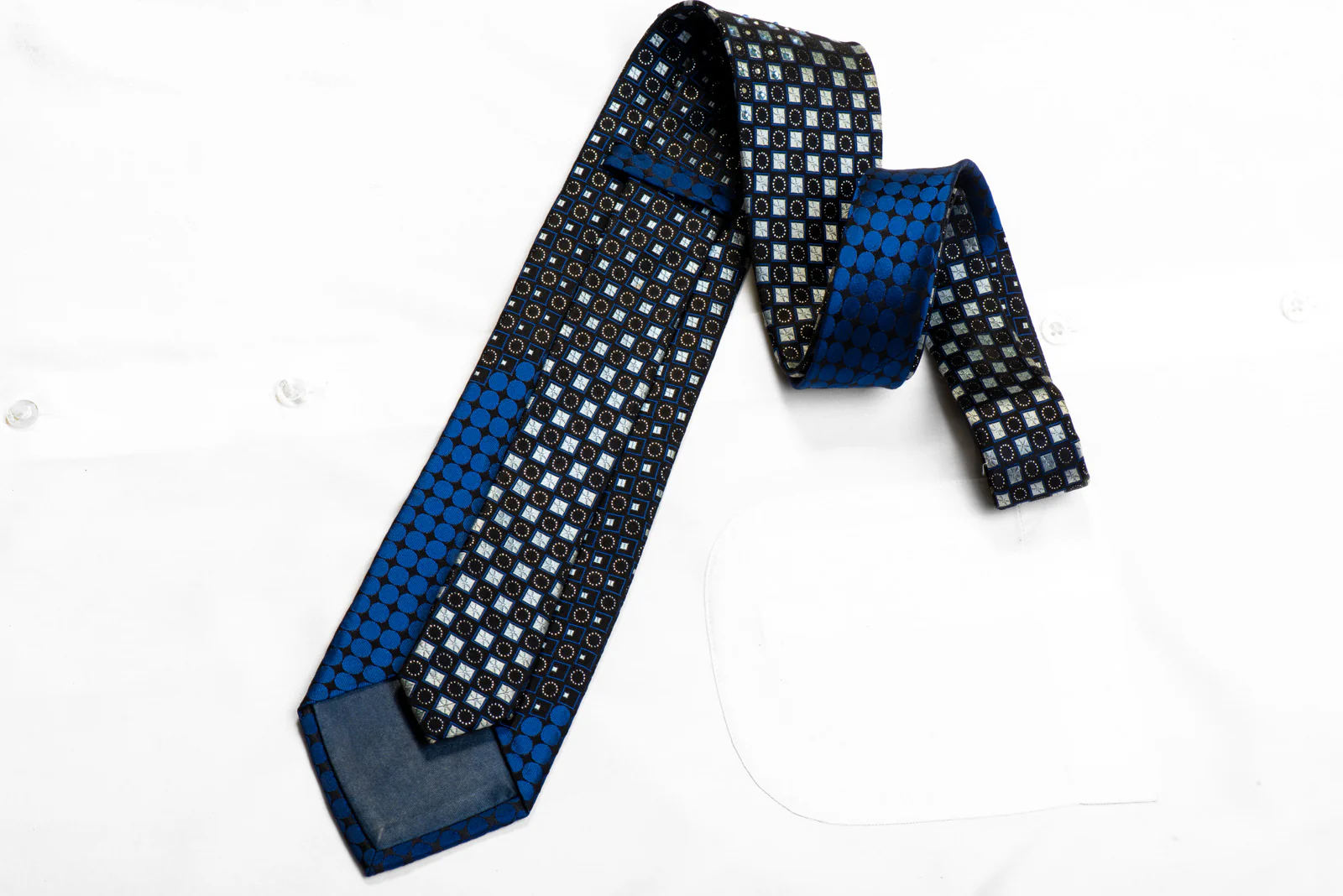 Silver Blue Geometric On Black Rhinestone Silk Tie With Sparkles - Image 4