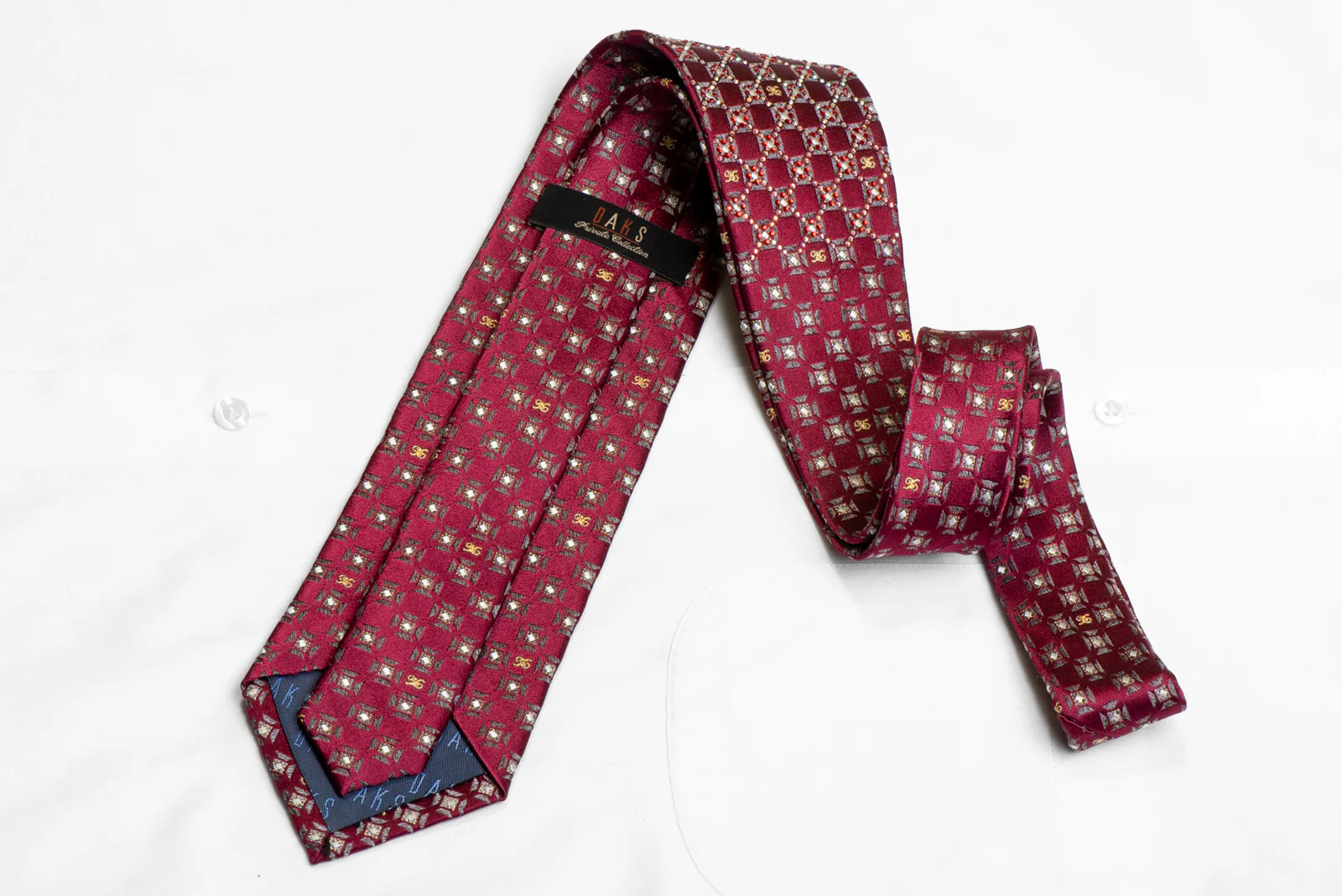 Silver Burgundy Checkered Rhinestone Silk Necktie With Sparkles - Image 4