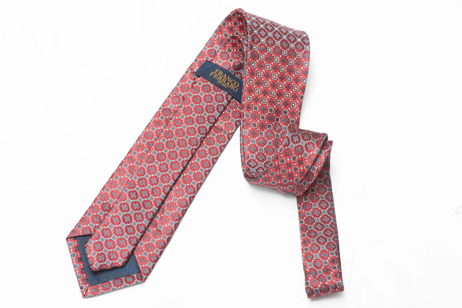 Silver Burgundy Geometric Rhinestone Silk Necktie With Silver Sparkles - Image 3
