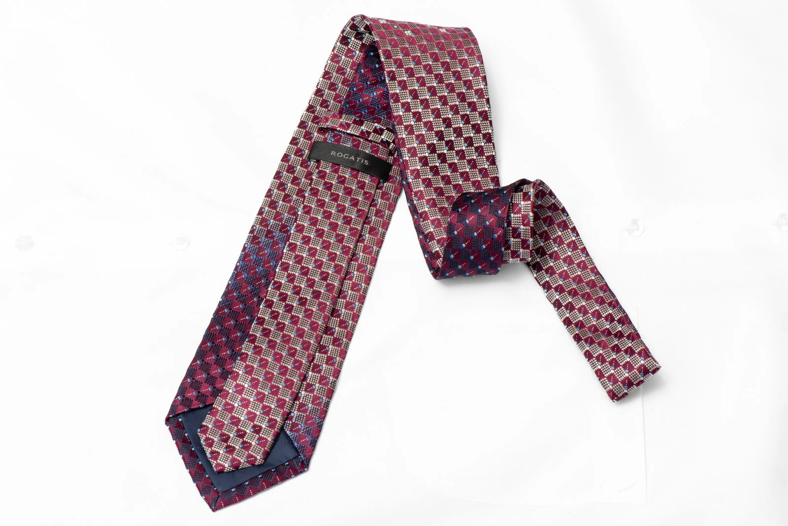 Silver Burgundy Rhinestone Silk Necktie With Silver Sparkles - Image 3
