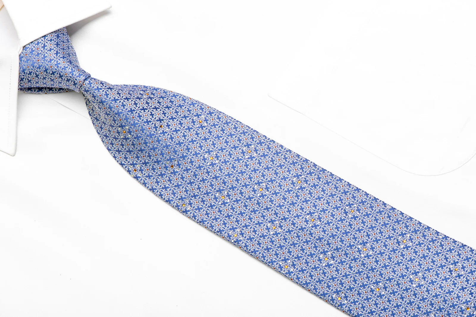 Silver Cartouche On Blue Rhinestone Necktie With Silver Sparkles - Image 2