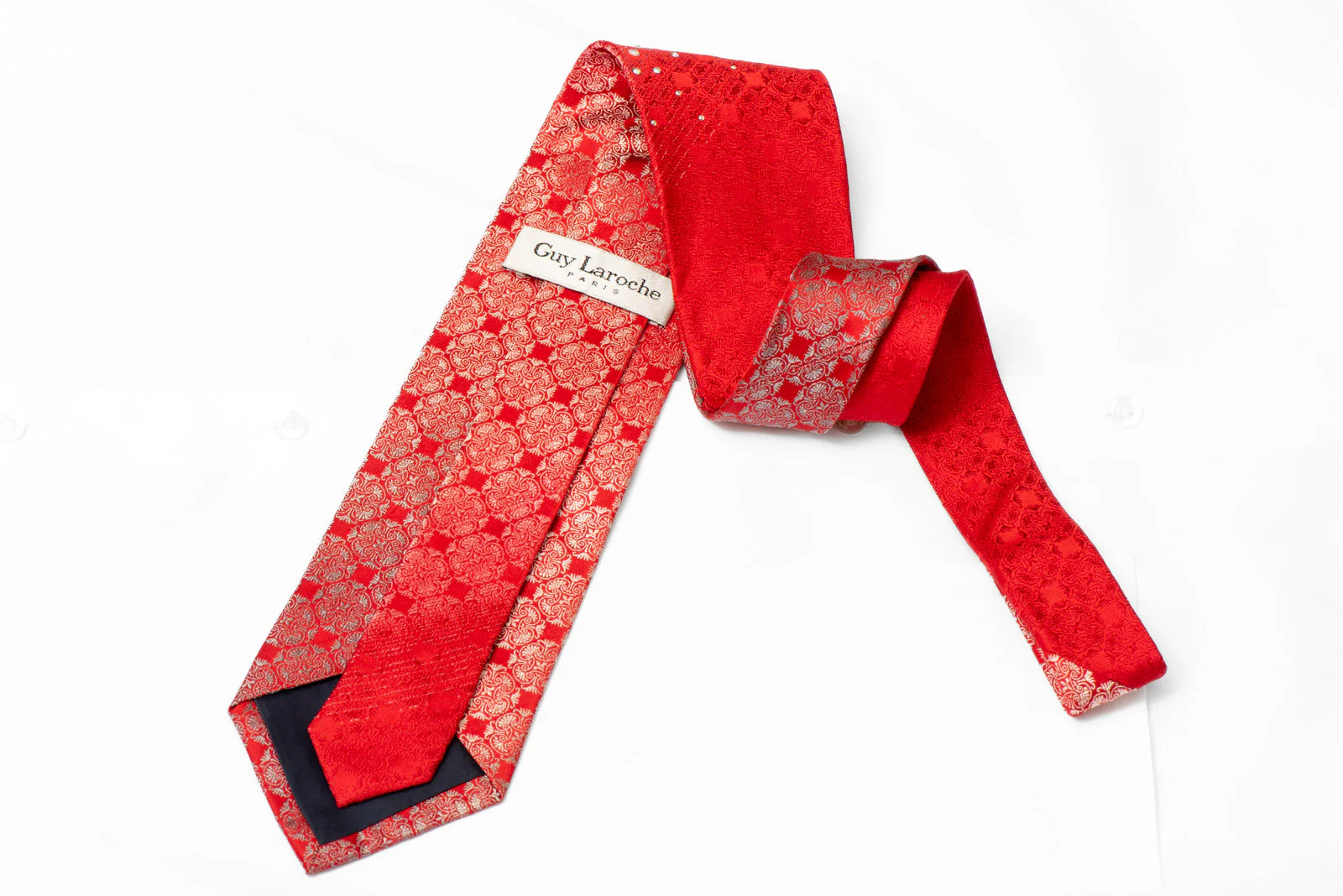 Silver Cartouche On Red Silk Necktie Sparkling With Rhinestones - Image 3