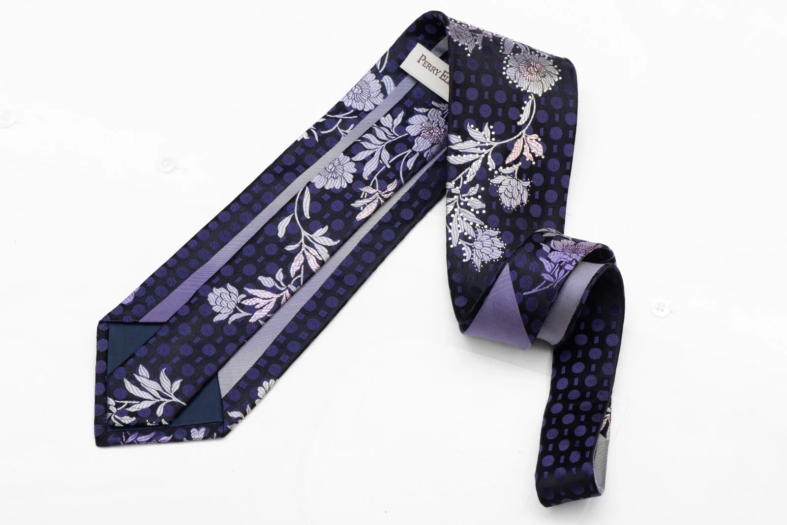 Silver Floral On Navy Blue Rhinestone Tie With Purple Sparkles - Image 4