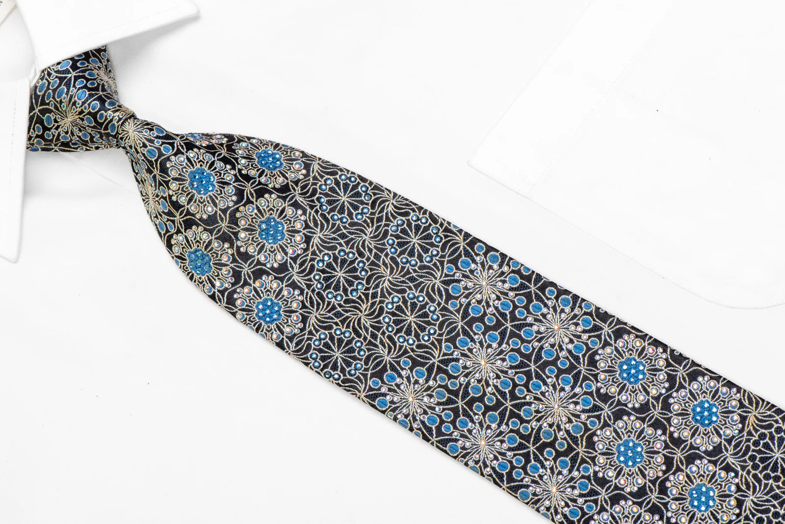 Silver Floral Trellis On Black Rhinestone Tie With Silver Sparkles - Image 2
