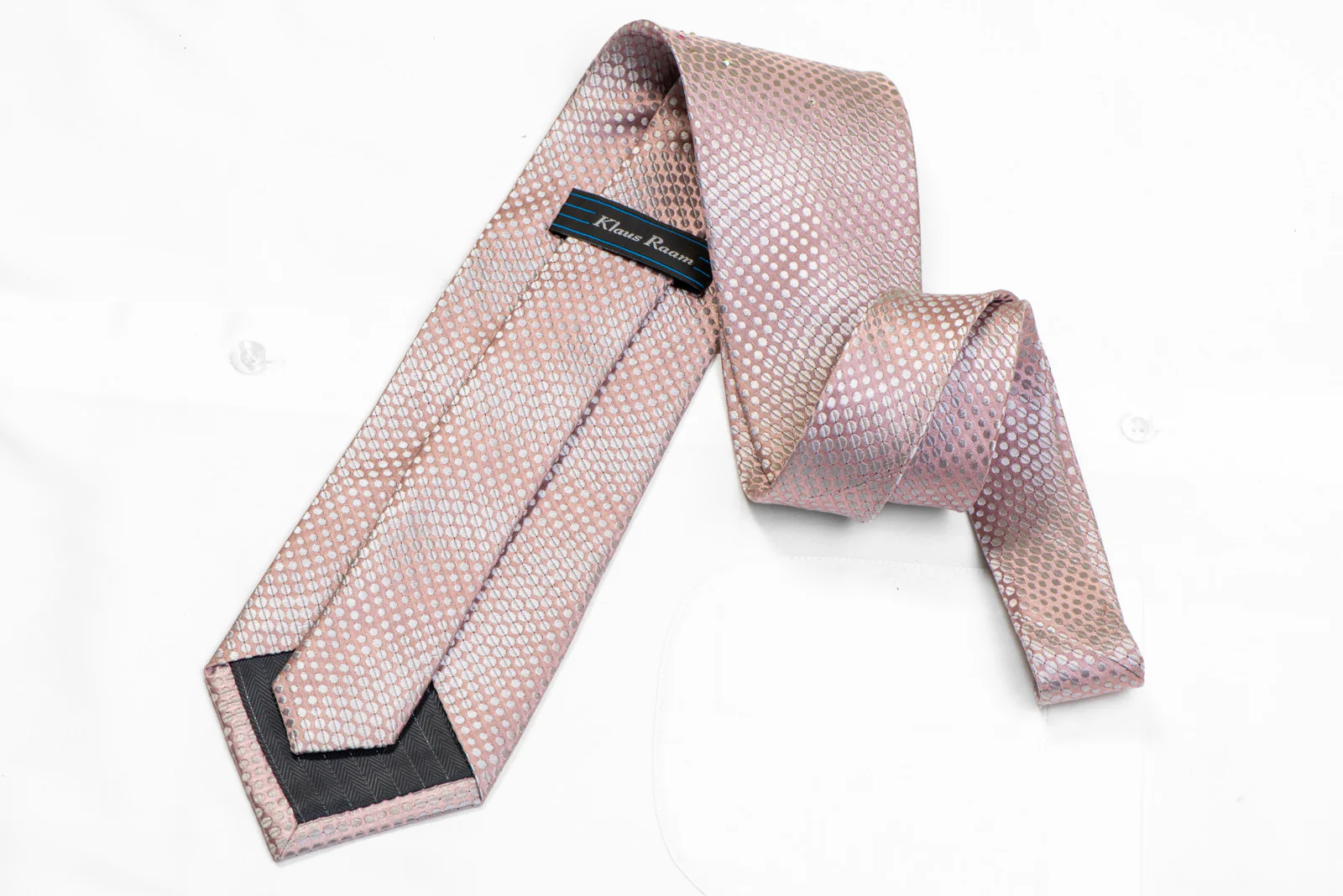 Silver Geometric Dots On Salmon Pink Rhinestone Silk Tie - Image 4