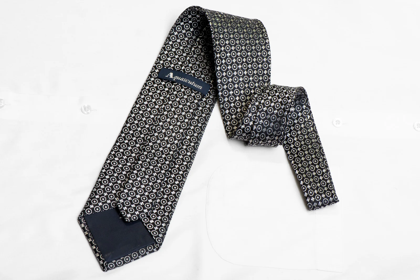 Silver Geometric On Black Rhinestone Silk Necktie - Image 4