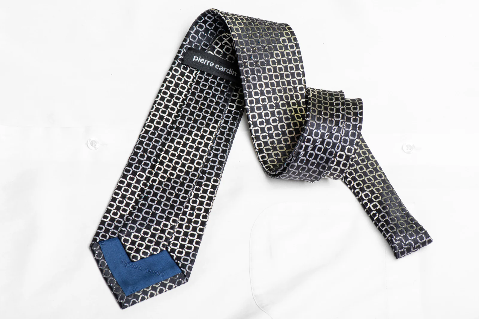 Silver Geometric On Black Rhinestone Tie With Silver Sparkles - Image 4