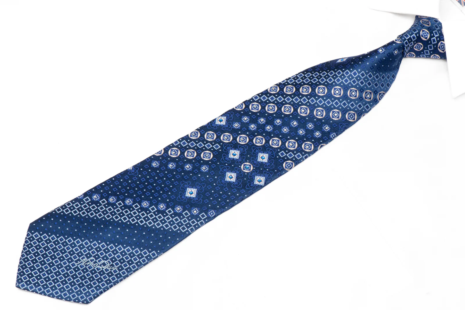 Silver Geometric On Blue Rhinestone Silk Necktie - Image 3