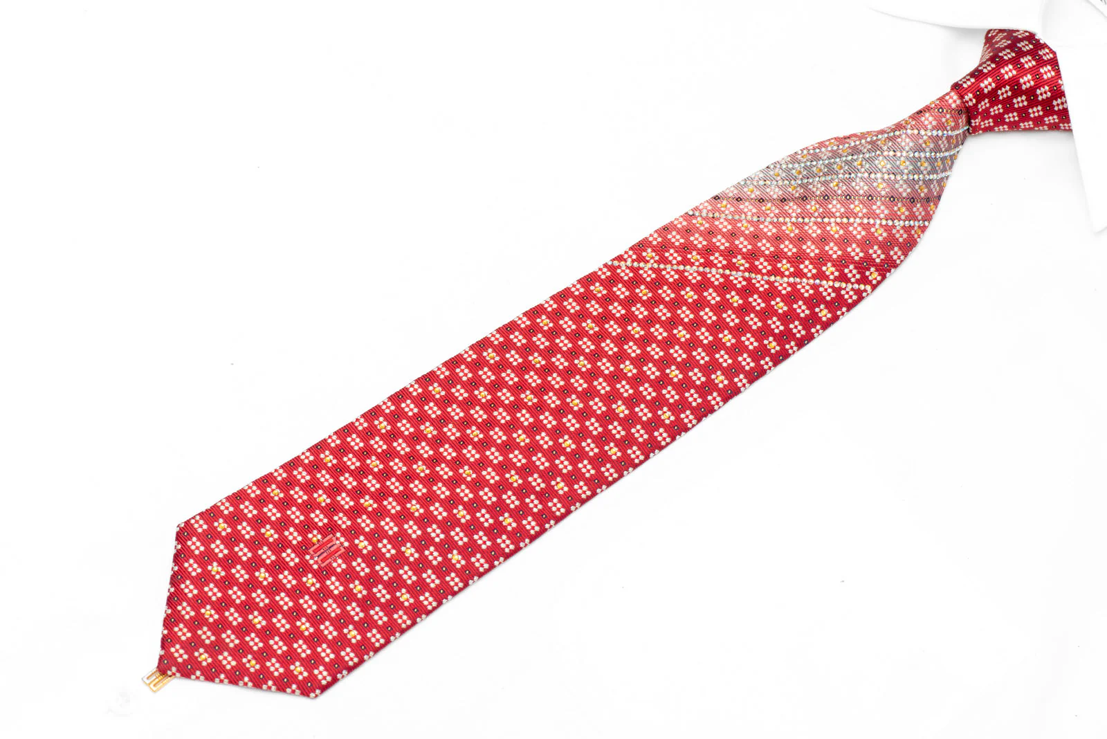 Silver Geometric On Red Rhinestone Silk Tie With Silver Sparkles - Image 2