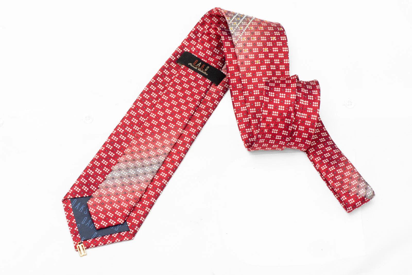 Silver Geometric On Red Rhinestone Silk Tie With Silver Sparkles - Image 3