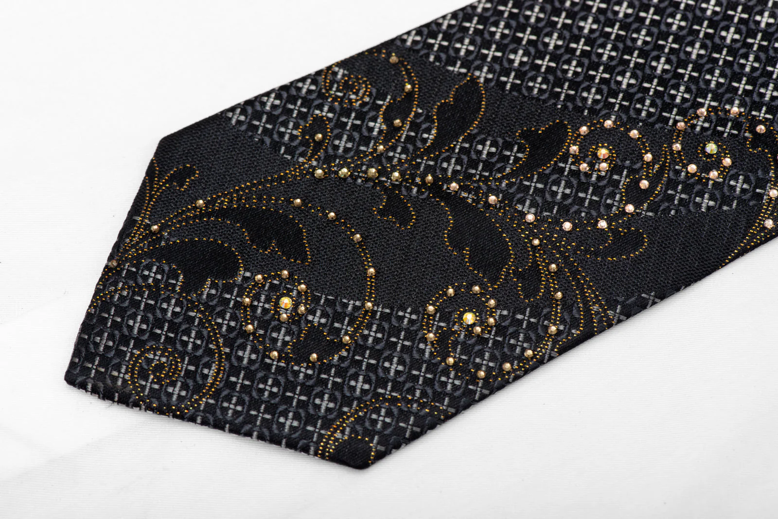 Silver Geometric & Sparkling Gold Scrolls On Black - Image 3