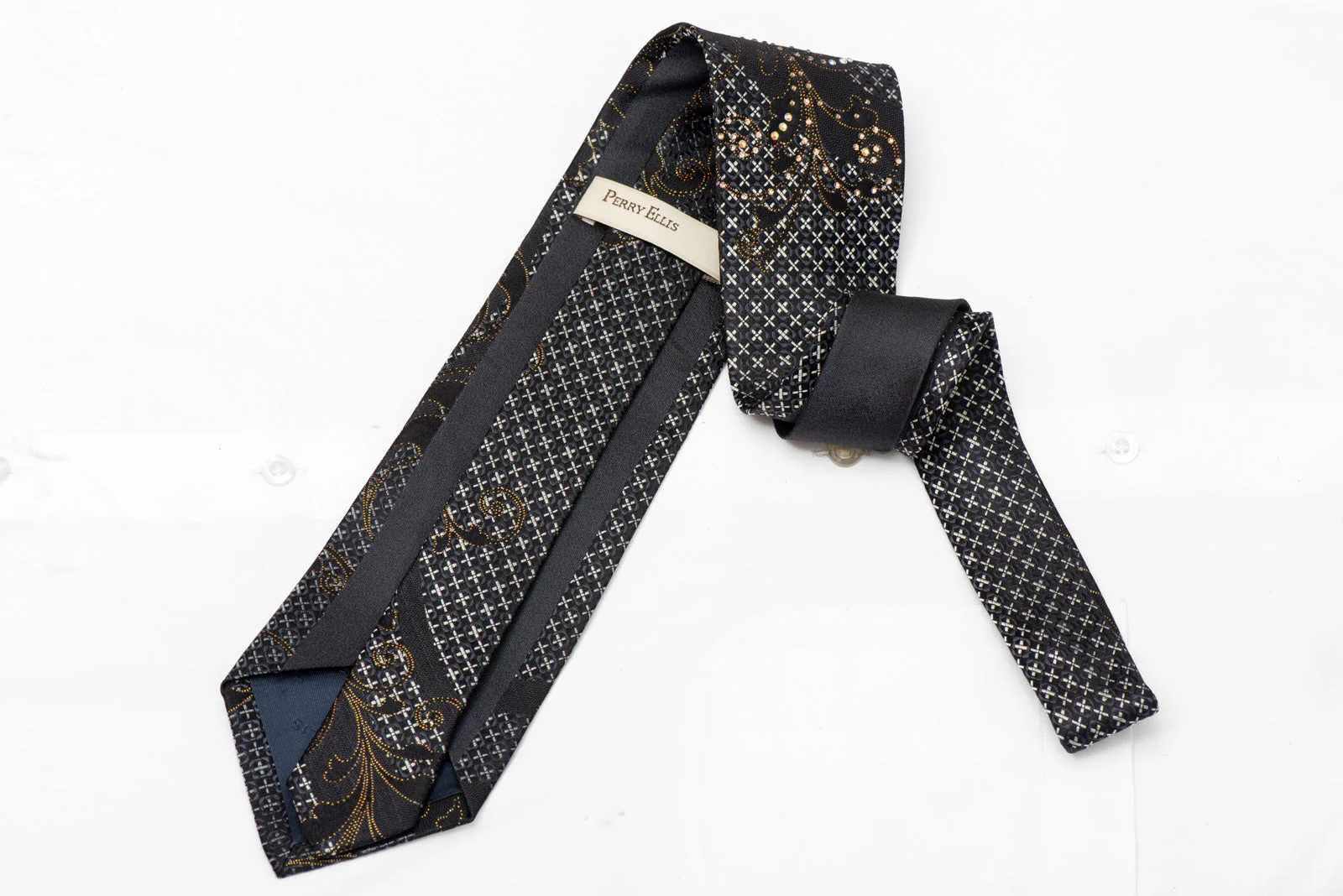 Silver Geometric & Sparkling Gold Scrolls On Black - Image 4