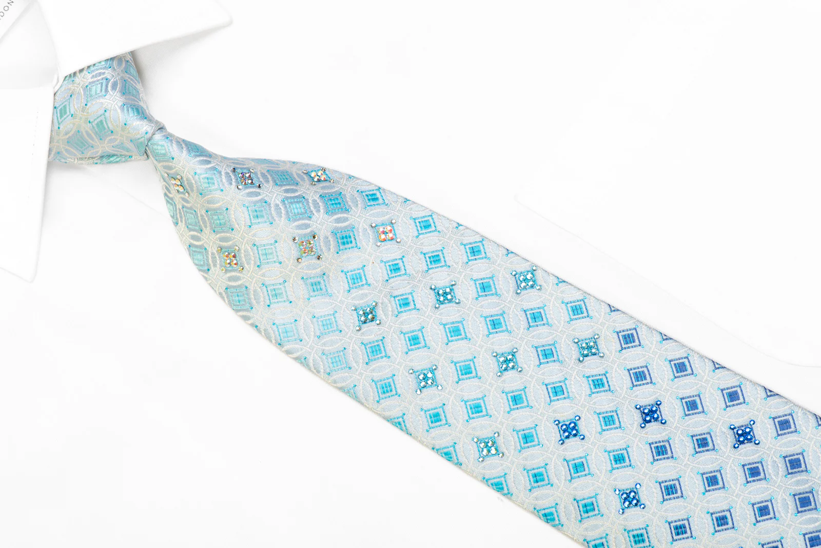 Silver Interlocking Circles On Pale Blue With Blue Sparkles - Image 2