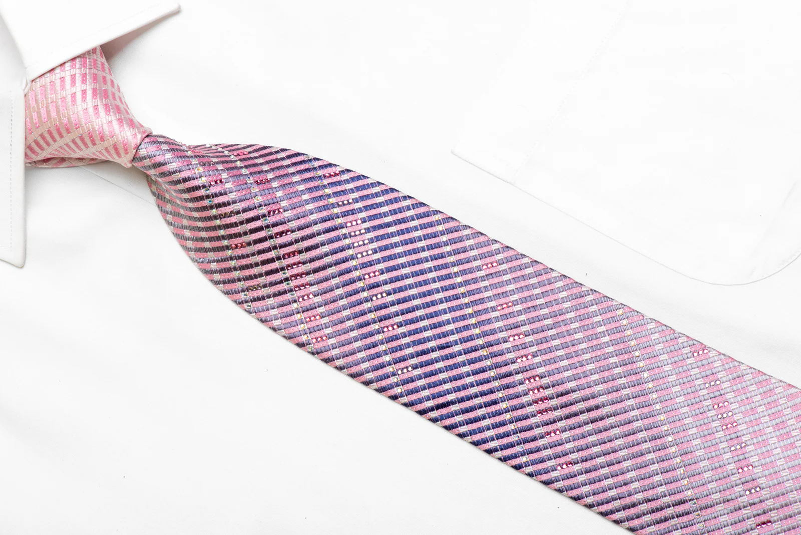 Silver Mauve Pink Striped Rhinestone Tie With Silver Sparkles - Image 2