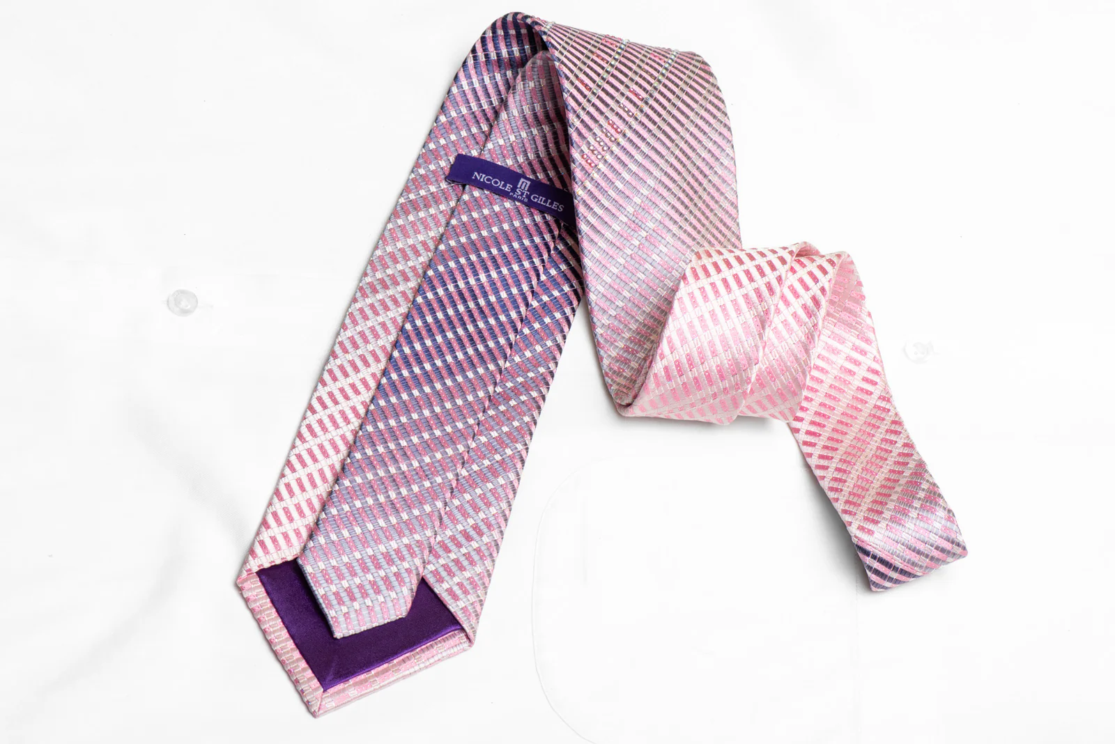 Silver Mauve Pink Striped Rhinestone Tie With Silver Sparkles - Image 4