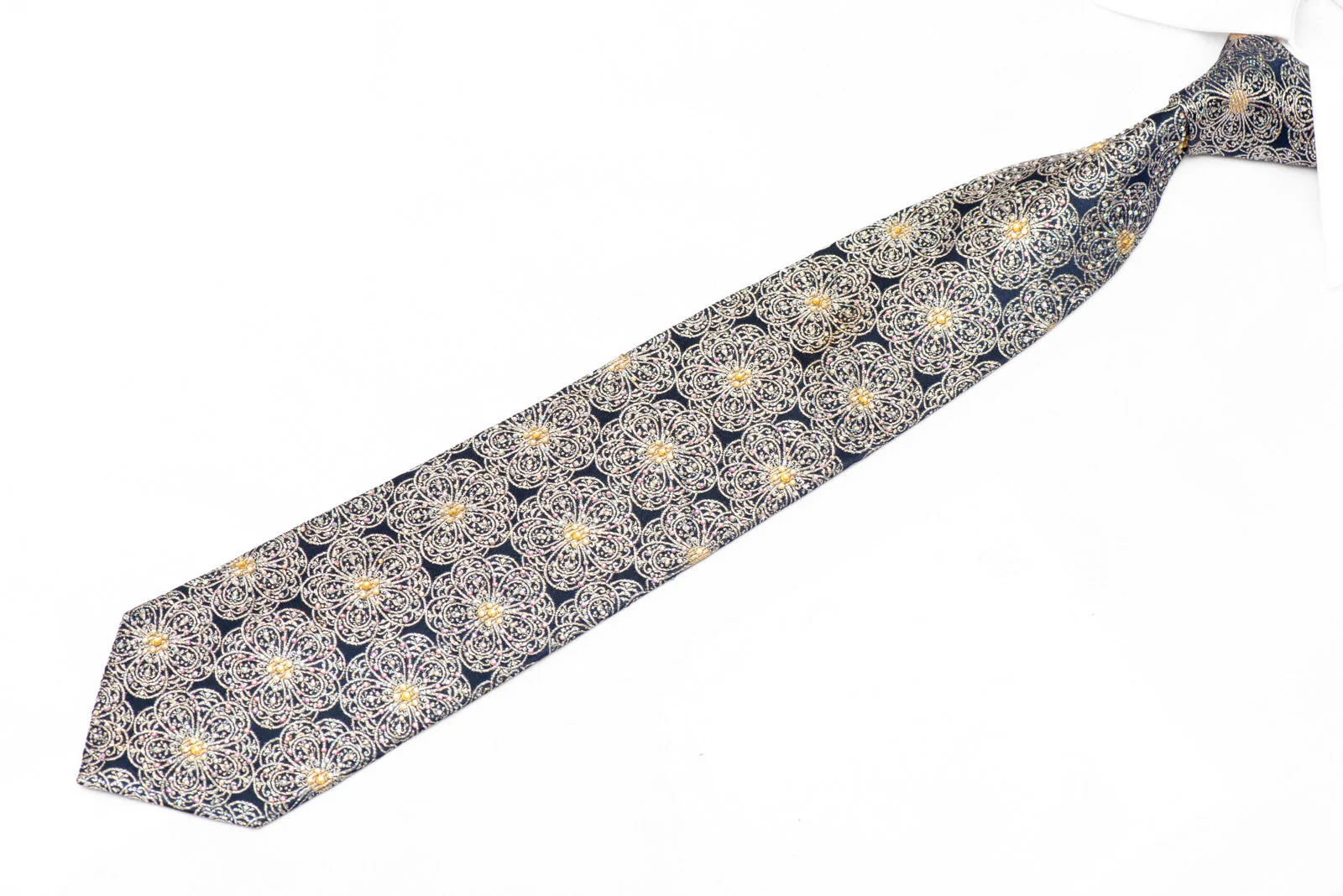 Silver Medallions On Navy Blue Rhinestone Tie With Silver Sparkles - Image 2