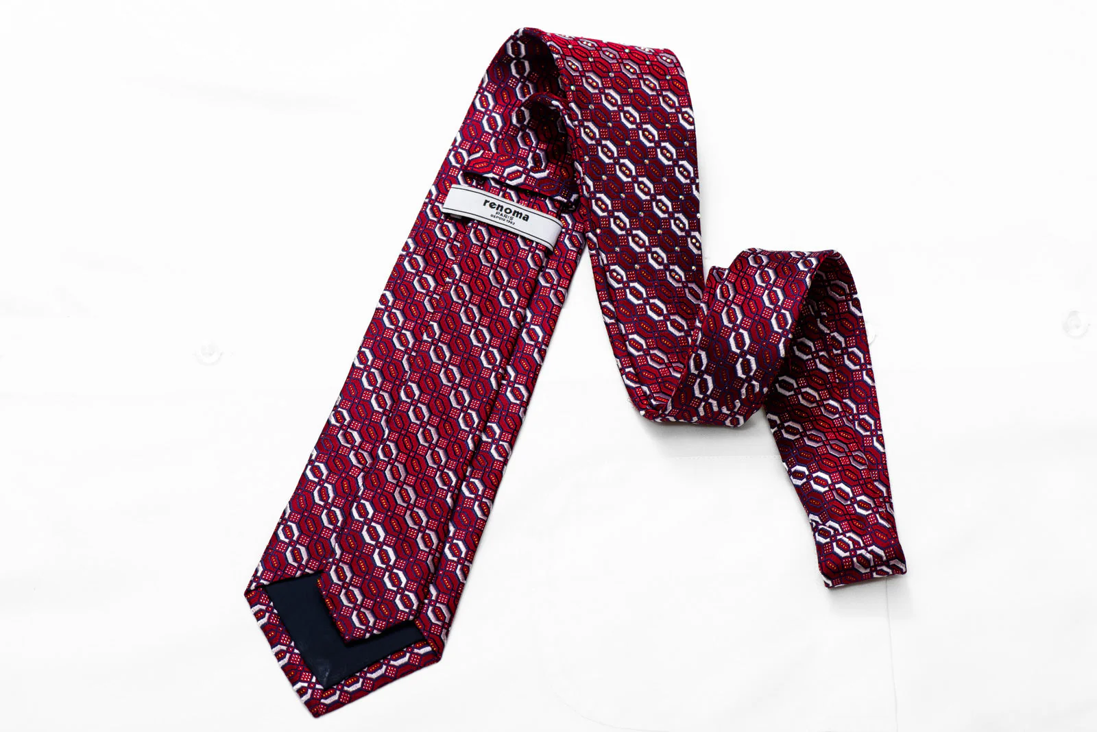 Silver Navy Geometric On Burgundy Rhinestone Silk Tie With Silver Sparkles - Image 4