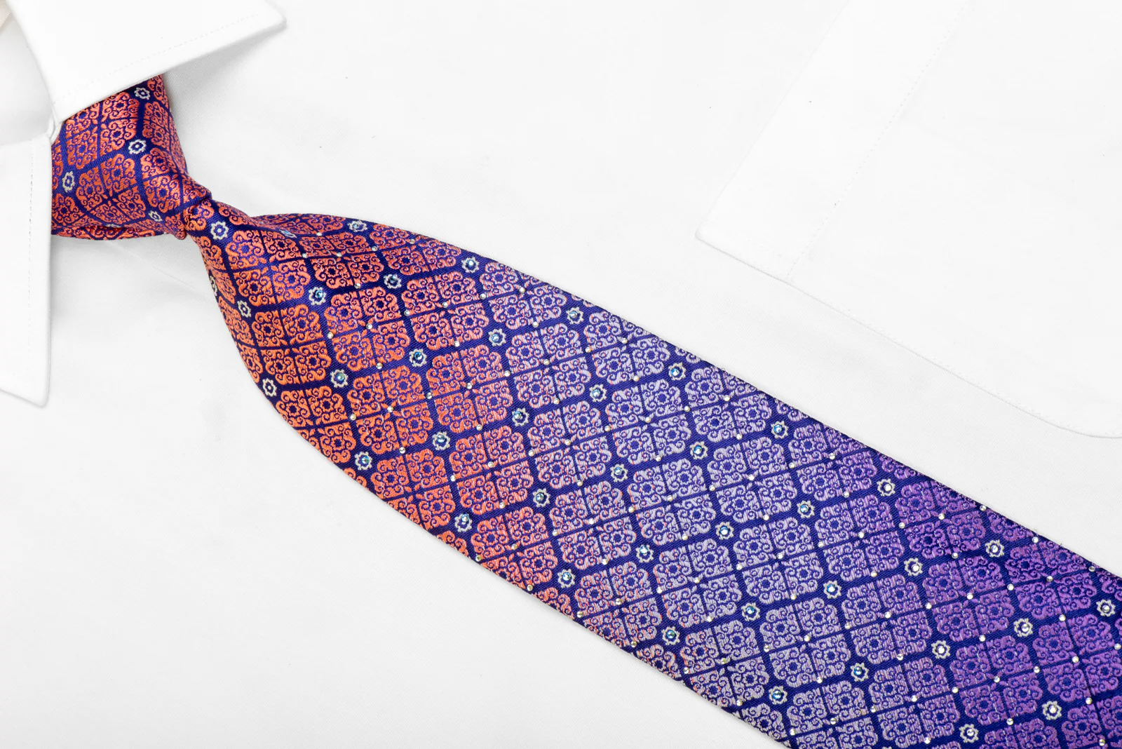 Silver Orange Cartouche On Purple Rhinestone Silk Necktie - Image 2