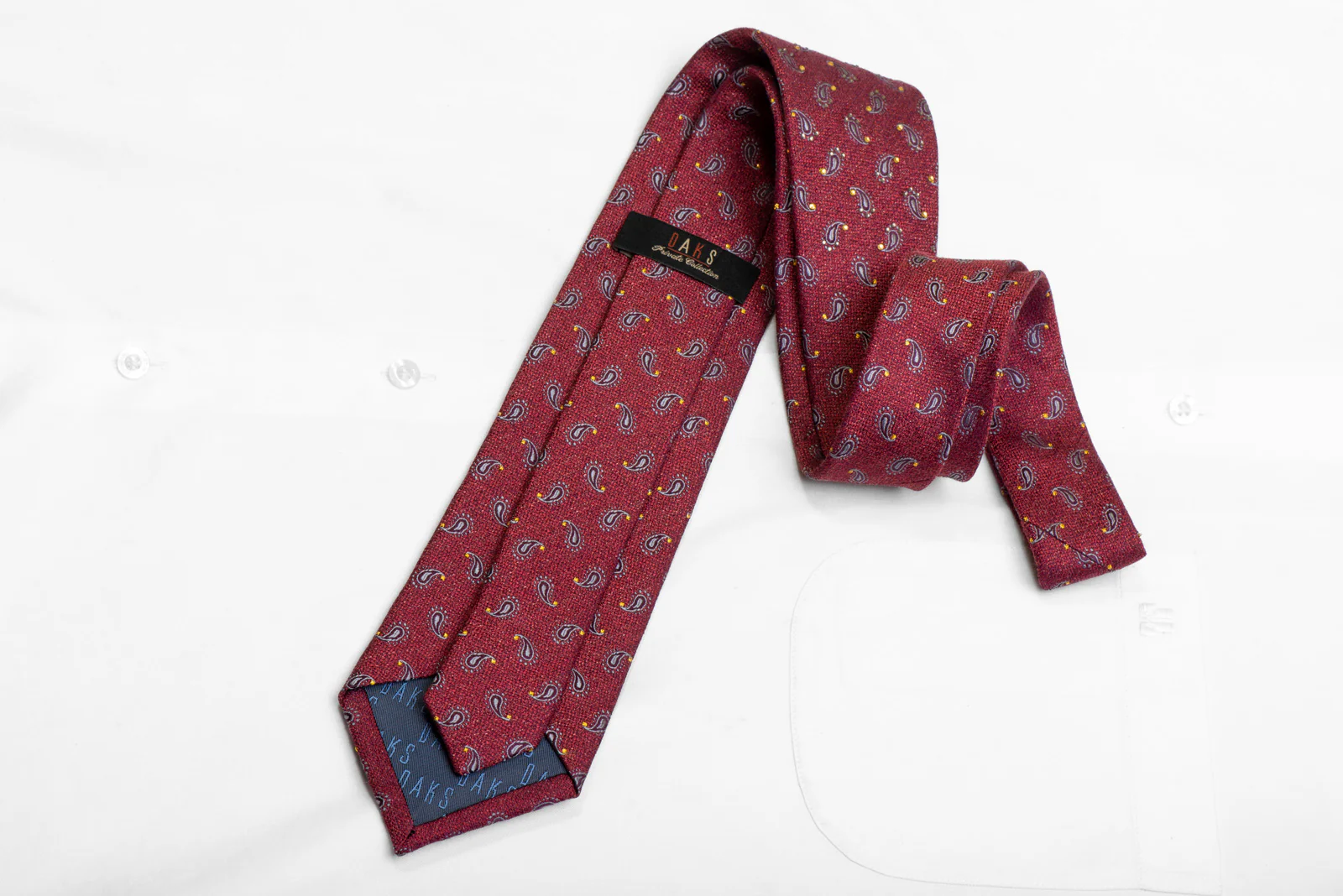 Silver Paisley On Burgundy Rhinestone Silk Necktie - Image 4