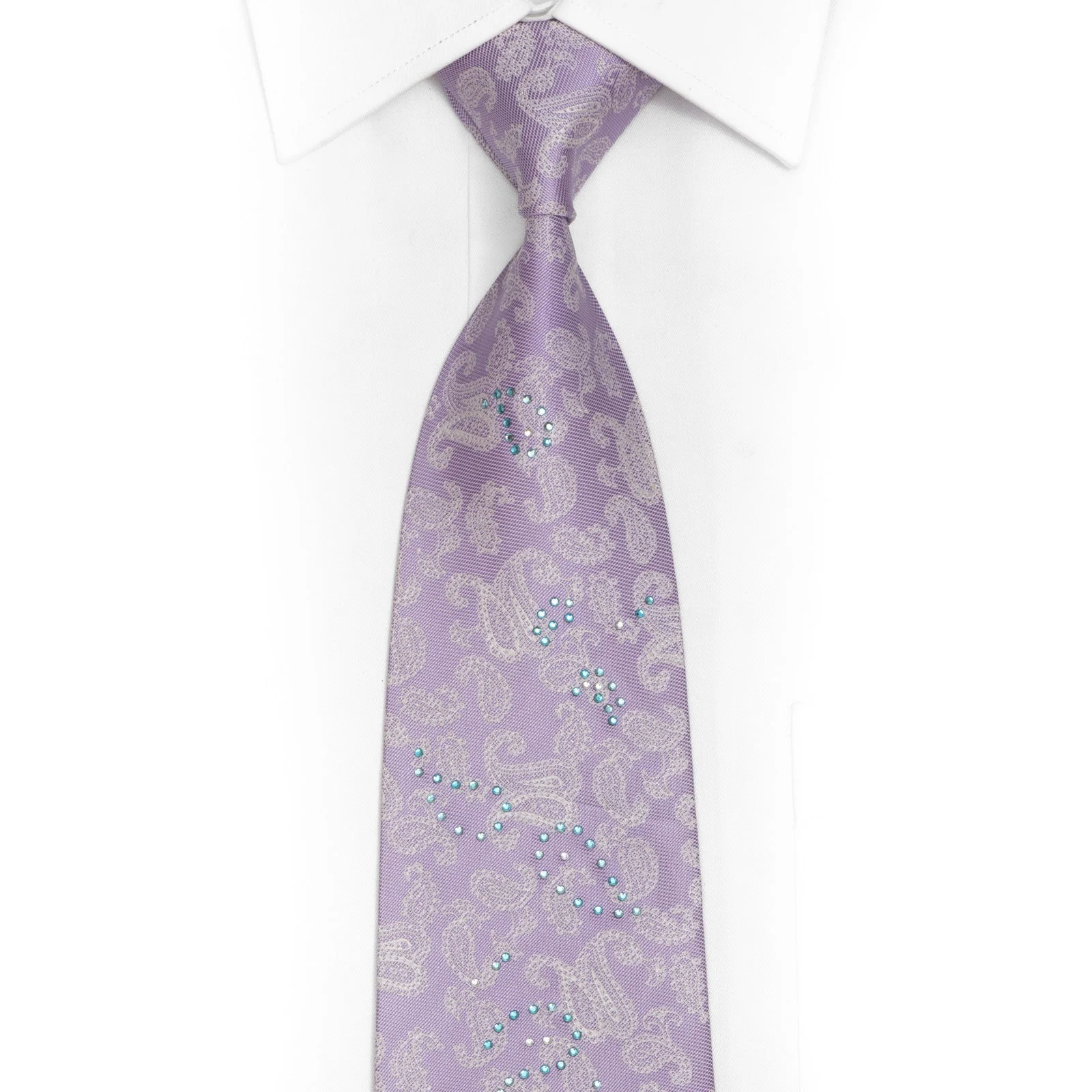 Silver Paisley On Mauve Rhinestone Silk Necktie