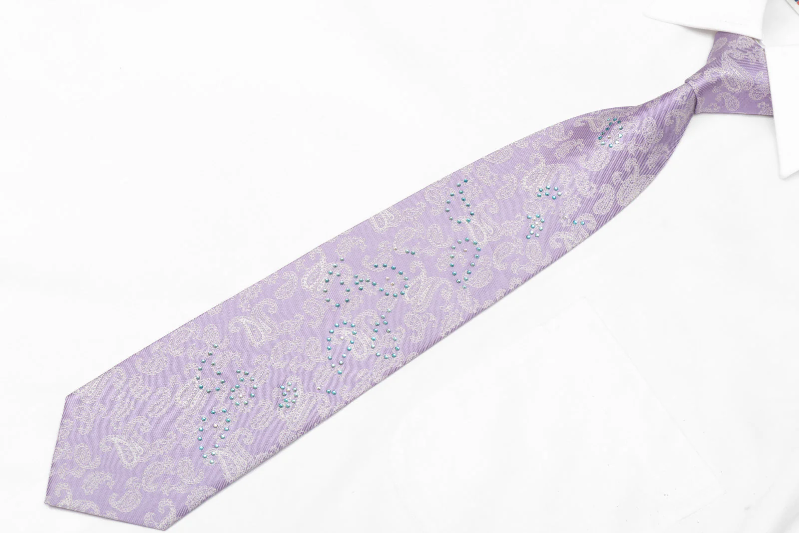 Silver Paisley On Mauve Rhinestone Silk Necktie - Image 2