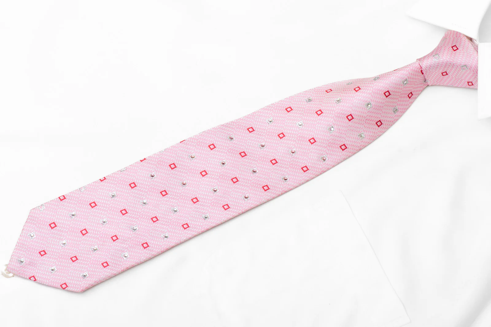 Silver Pink Red Geometric Rhinestone Necktie With Silver Sparkles - Image 3