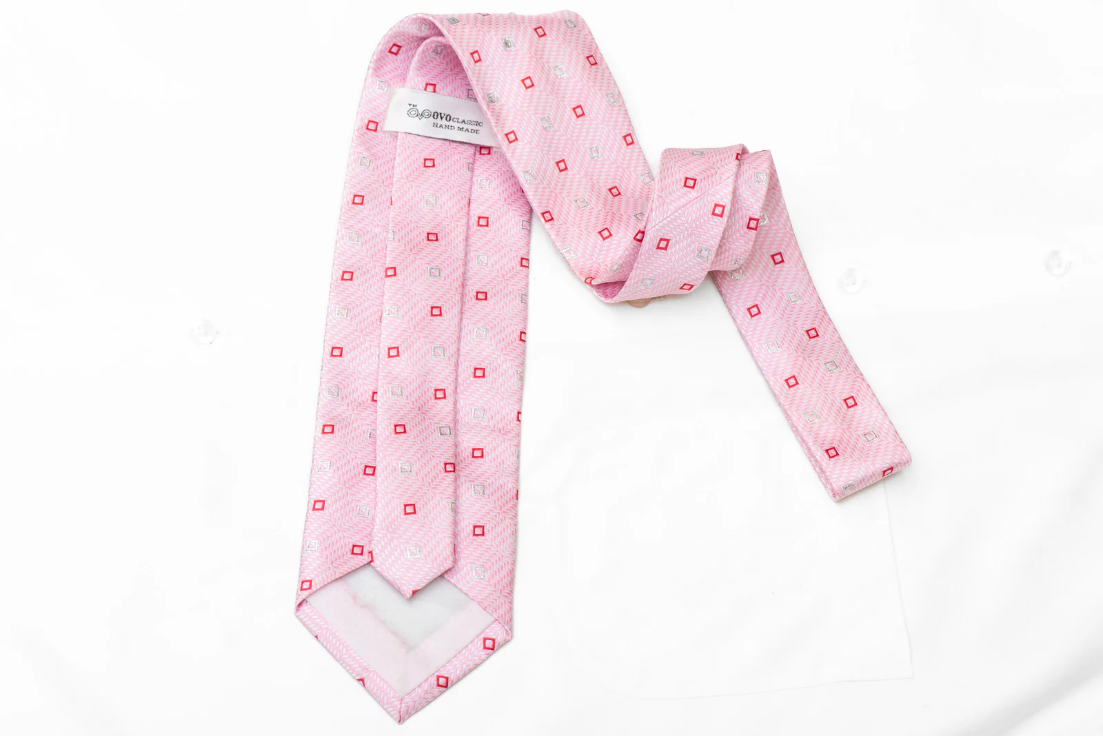 Silver Pink Red Geometric Rhinestone Necktie With Silver Sparkles - Image 4