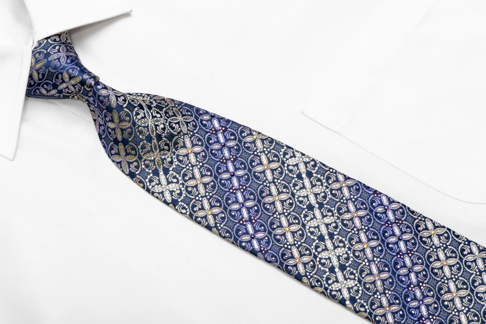 Silver Purple Cartouche On Navy Rhinestone Necktie With Silver Sparkles - Image 2