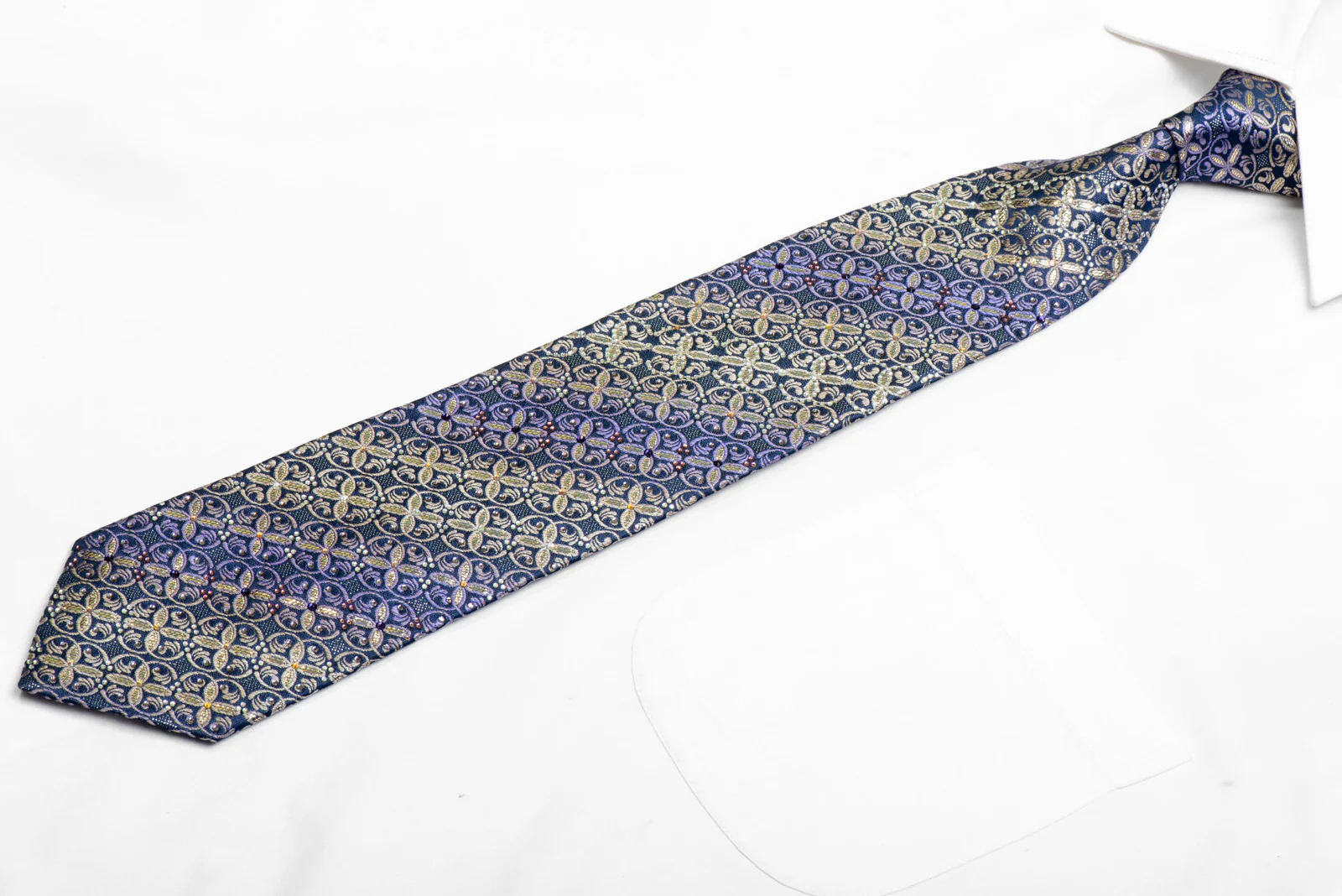 Silver Purple Cartouche On Navy Rhinestone Necktie With Silver Sparkles - Image 3
