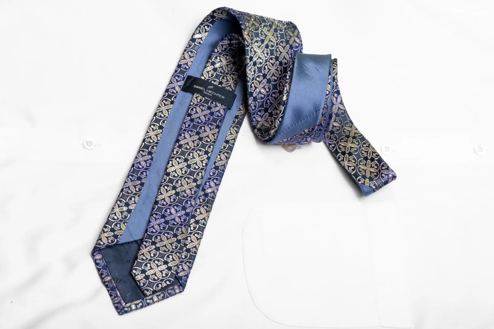 Silver Purple Cartouche On Navy Rhinestone Necktie With Silver Sparkles - Image 4