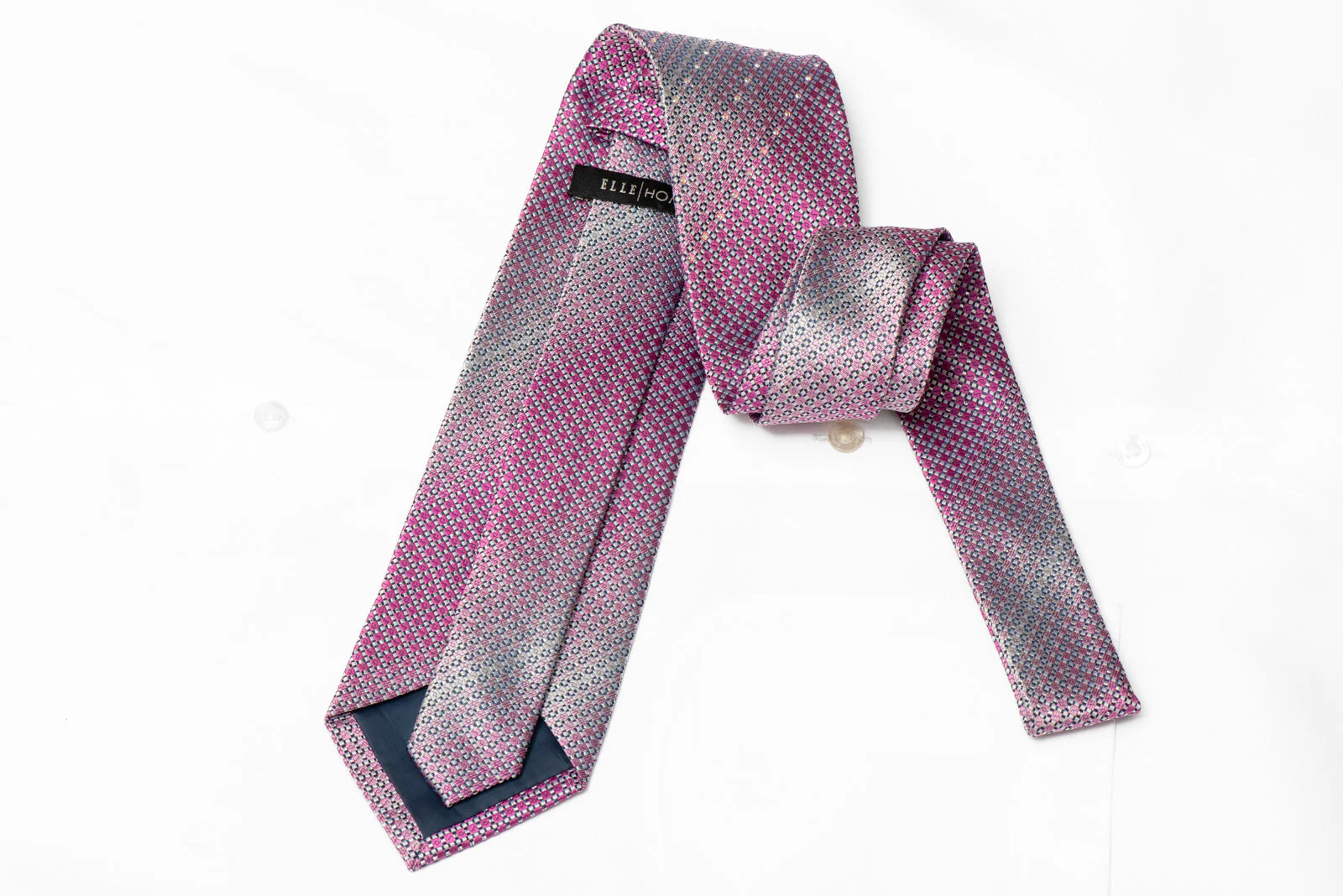 Silver Purple Geometric Design Rhinestone Silk Tie With Silver Sparkles - Image 3