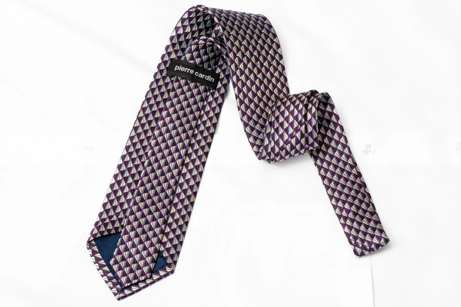 Silver Purple Geometric Rhinestone Silk Tie With Purple Sparkles - Image 3
