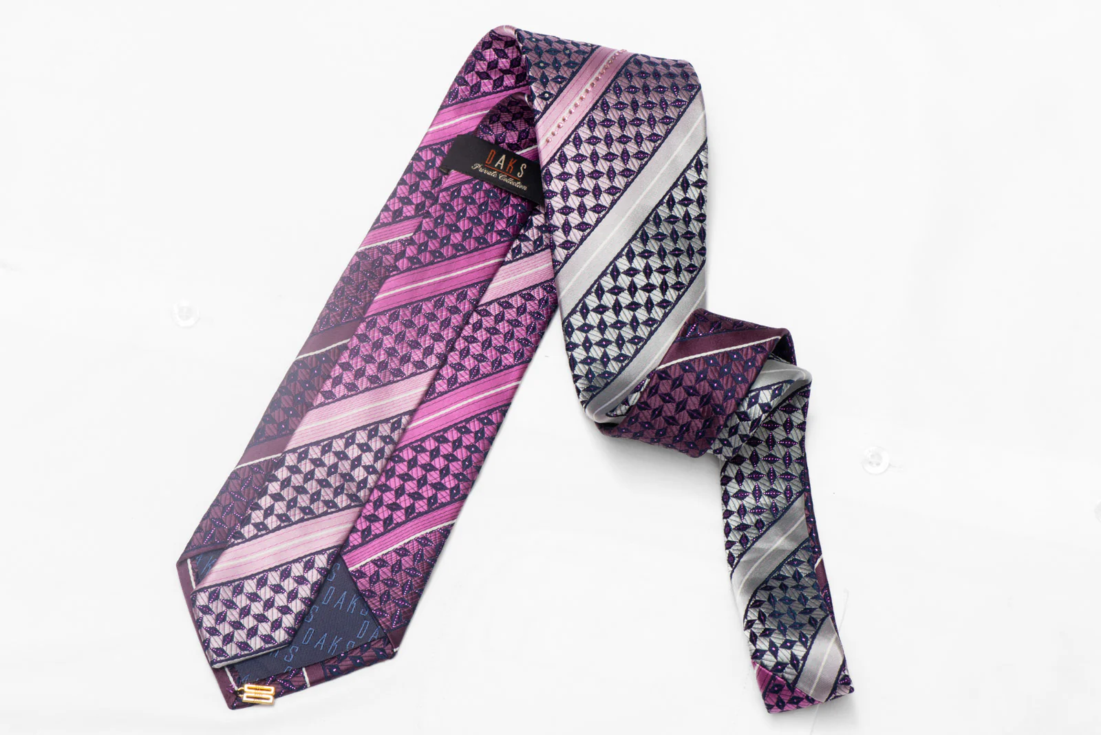 Silver Purple Striped On Navy Rhinestone Silk Tie With Sparkles - Image 3