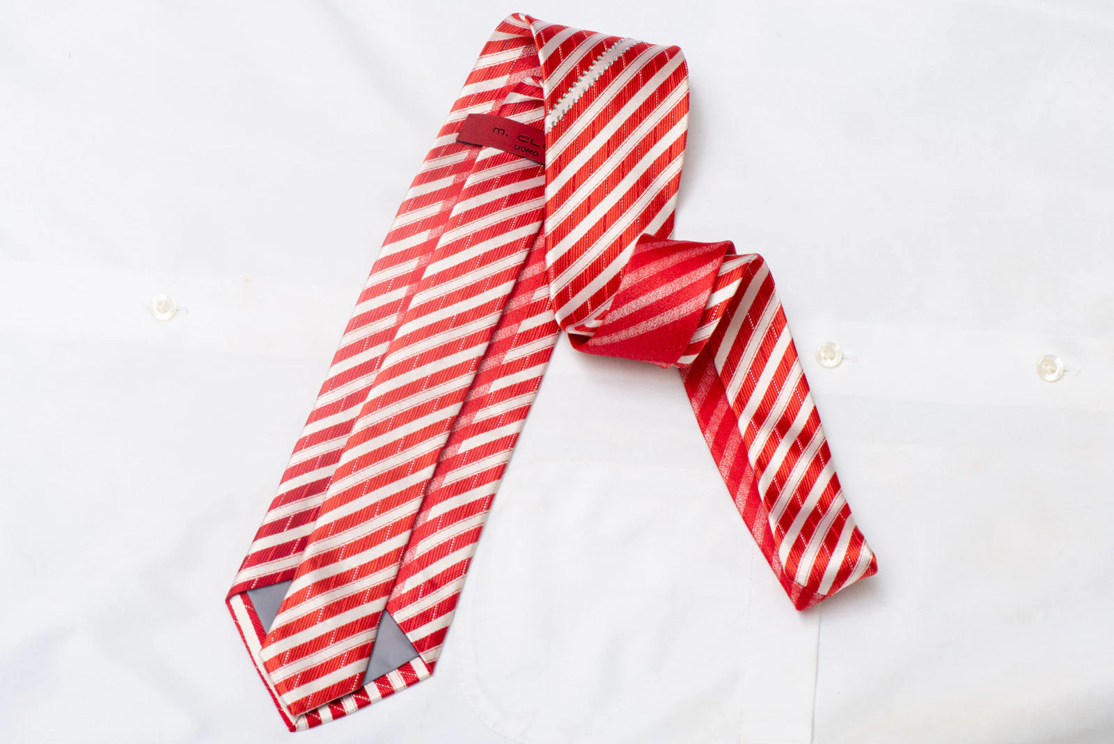 Silver Red Striped Rhinestone Silk Necktie With Silver Sparkles - Image 3