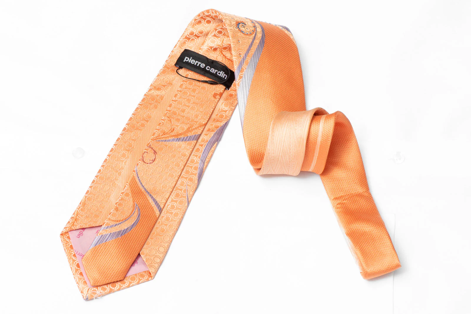 Silver Scrolls On Orange Rhinestone Silk Tie With Pink Sparkles - Image 4