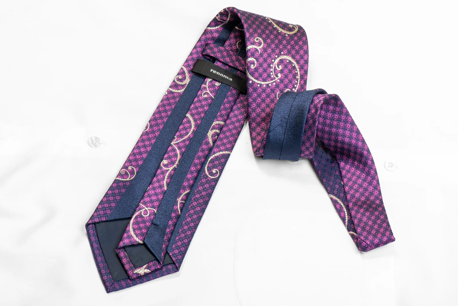 Silver Scrolls On Purple Rhinestone Silk Necktie With Silver Sparkles - Image 4