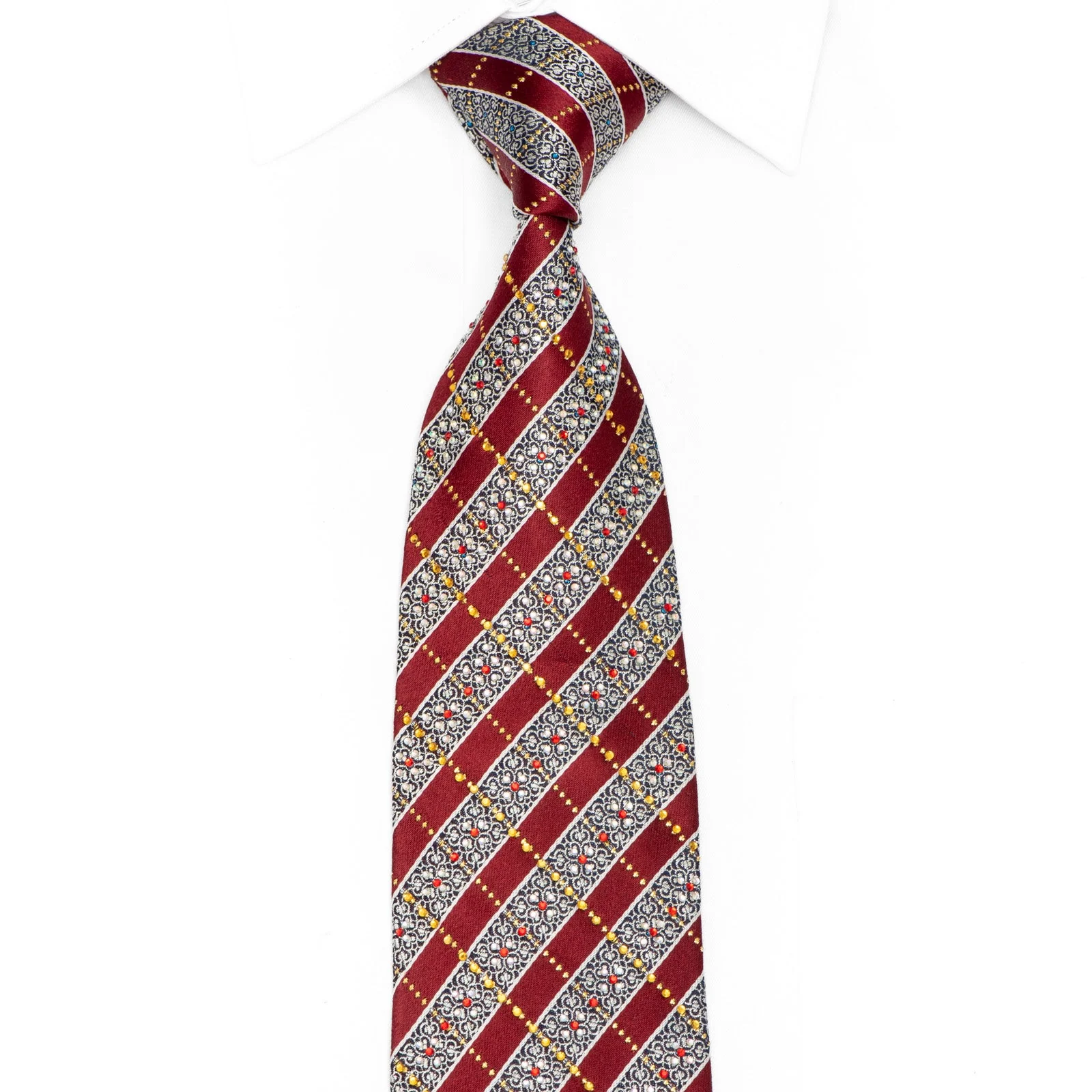 Silver Striped Cartouche On Burgundy With Gold Red Rhinestones & Gold Sparkles