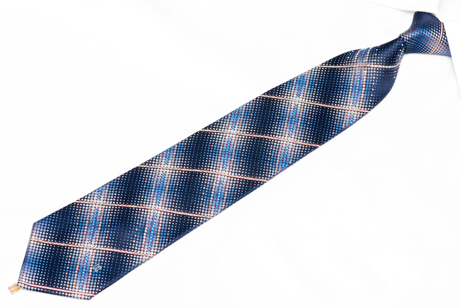 Silver Striped & Geometric On Blue Rhinestone Tie With Red Sparkles - Image 2