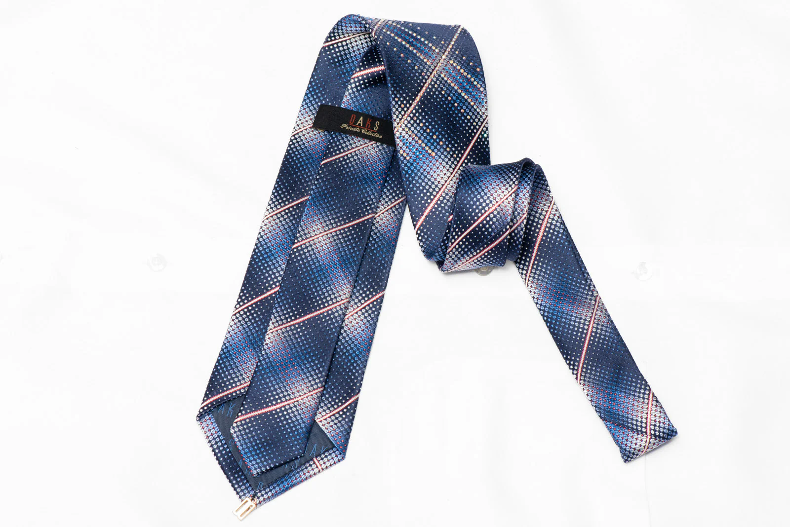 Silver Striped & Geometric On Blue Rhinestone Tie With Red Sparkles - Image 3