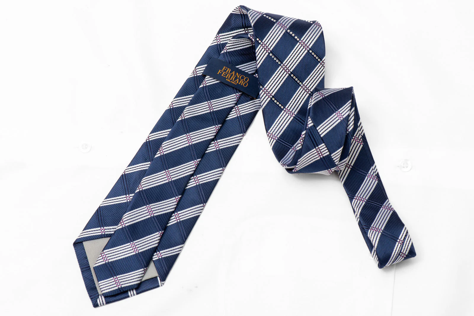 Silver Striped On Blue Rhinestone Silk Tie With Purple Sparkles - Image 3