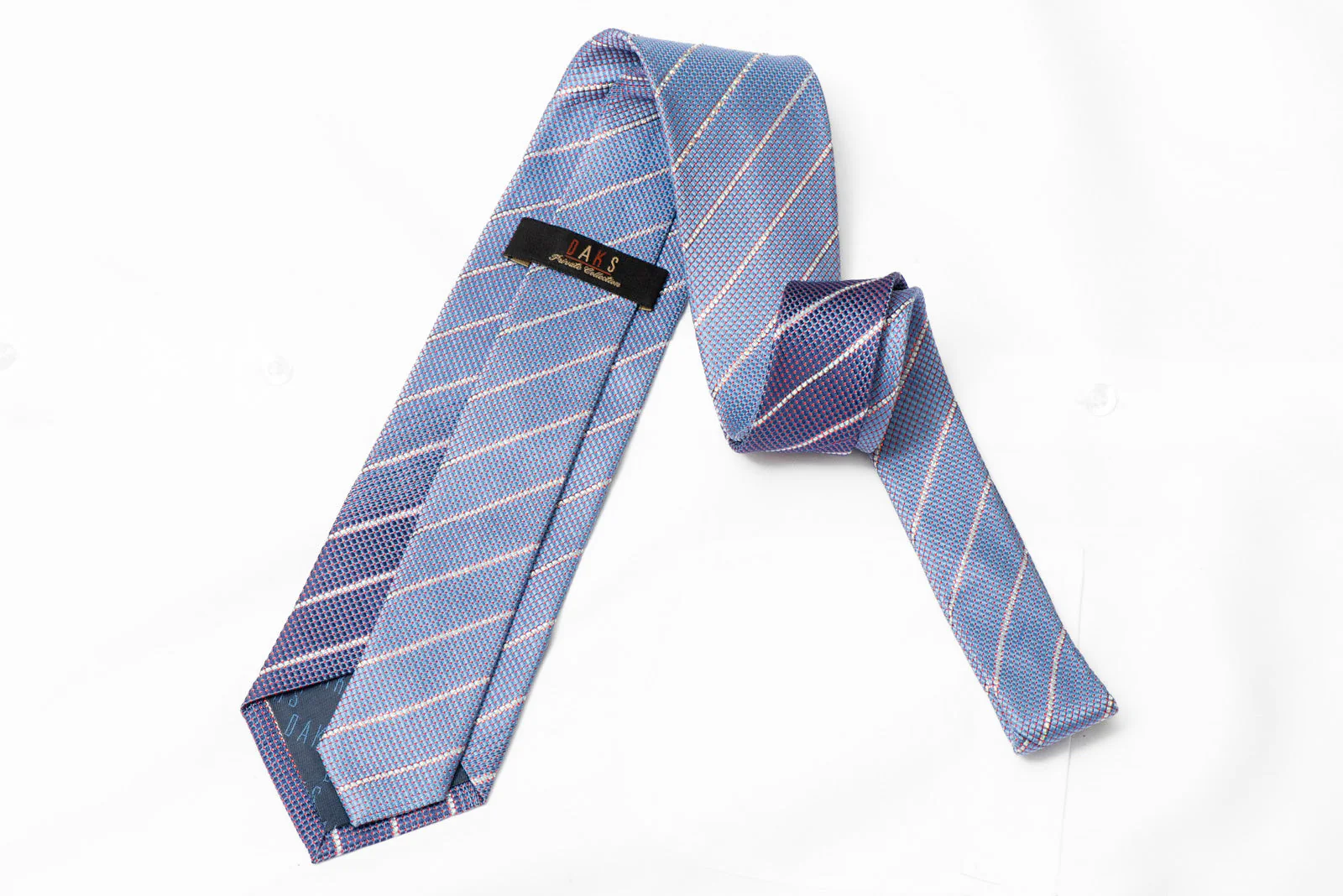 Silver Striped On Blue Rhinestone Silk Tie With Red Sparkles - Image 3