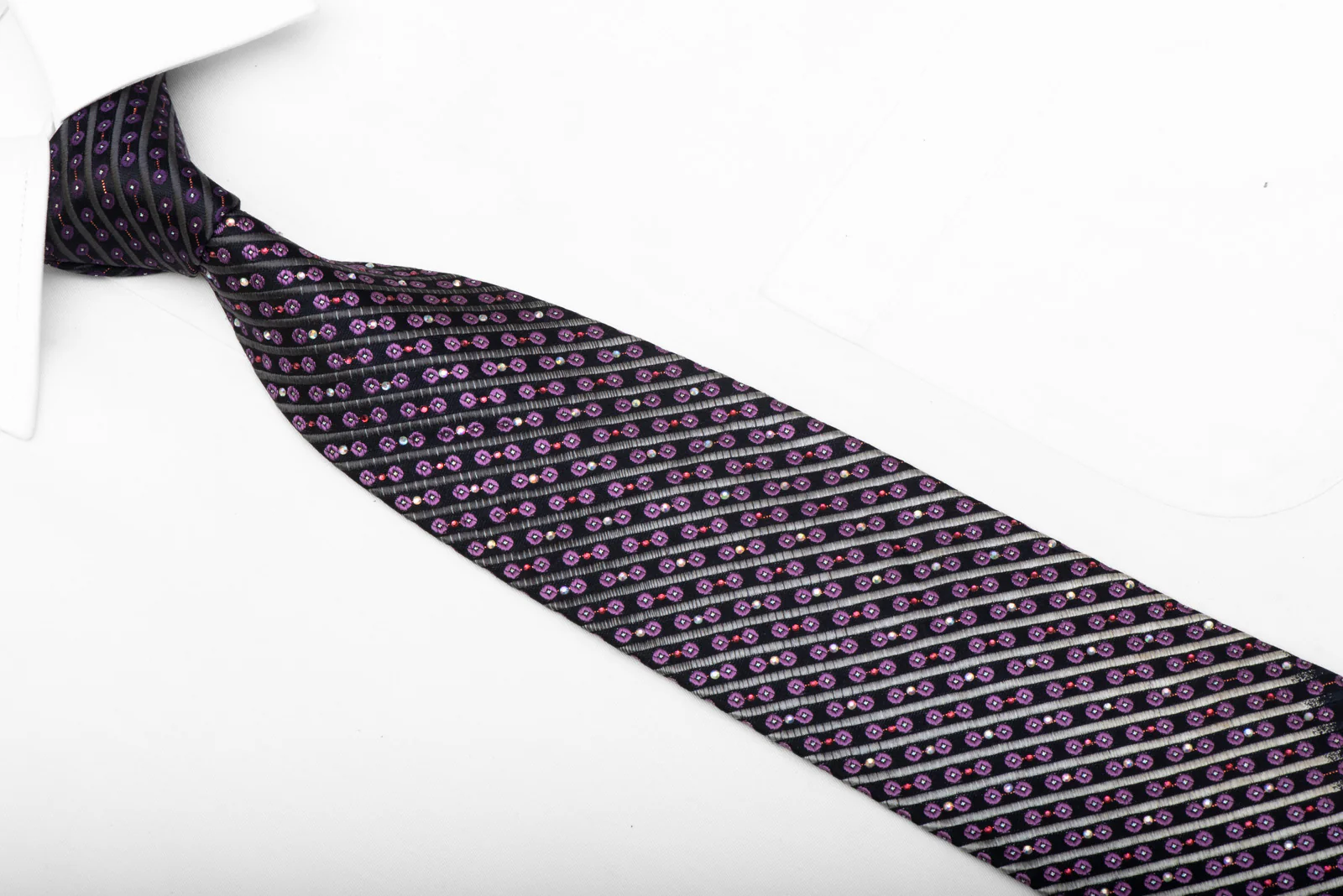 Silver Striped On Navy Rhinestone Tie With Copper Sparkles - Image 2