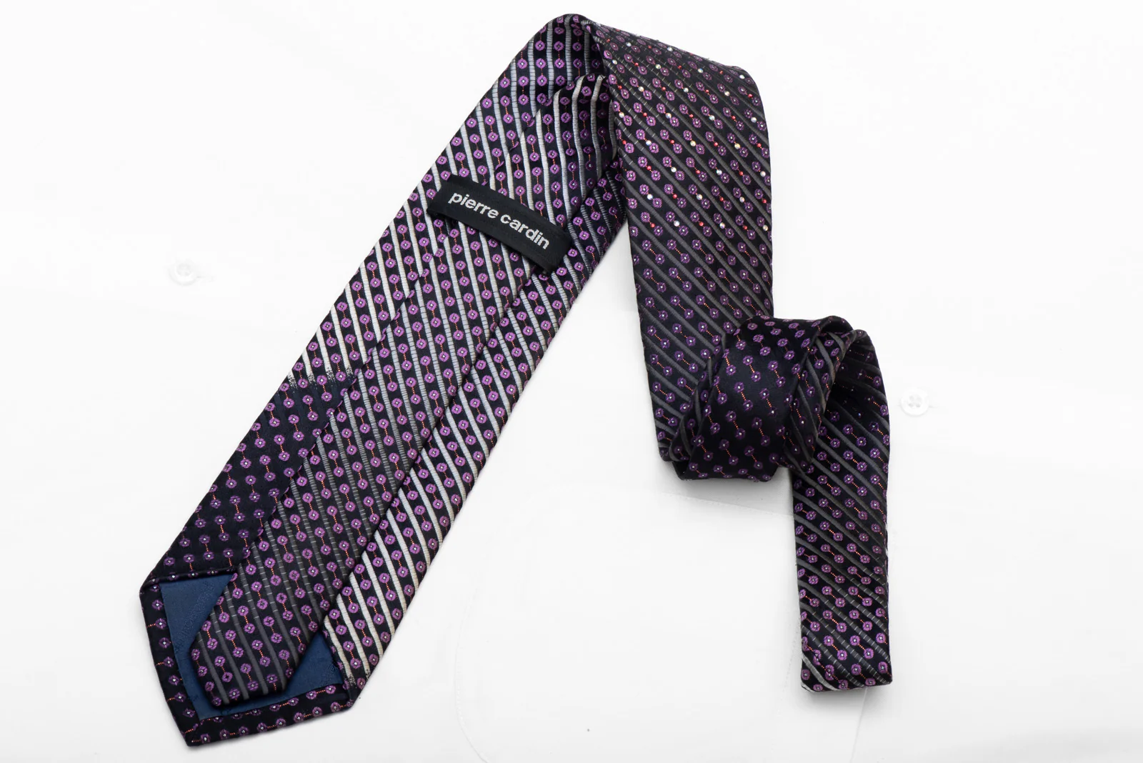 Silver Striped On Navy Rhinestone Tie With Copper Sparkles - Image 4
