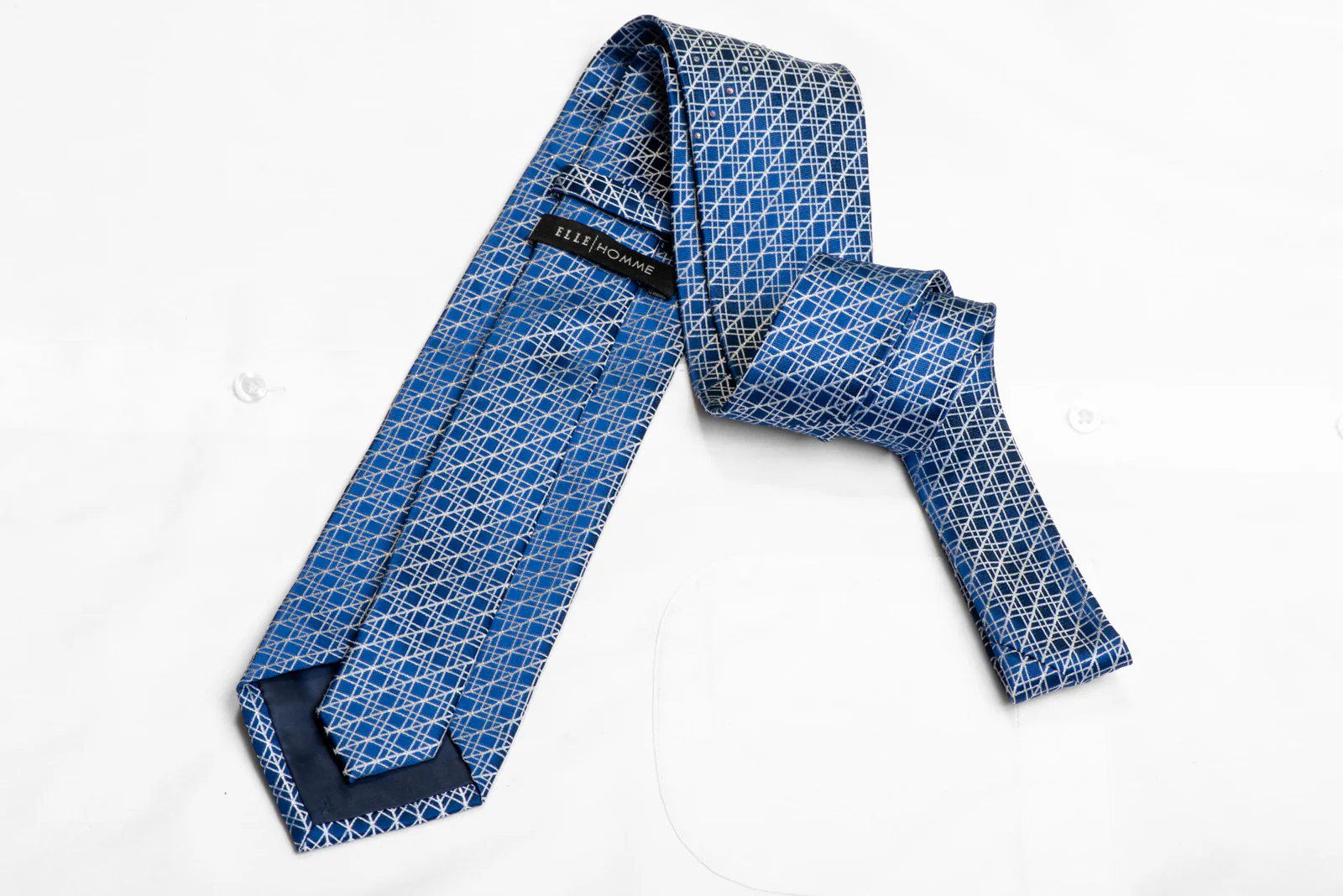 Silver Striped Trellis On Blue Rhinestone Silk Necktie With Silver Sparkles - Image 4