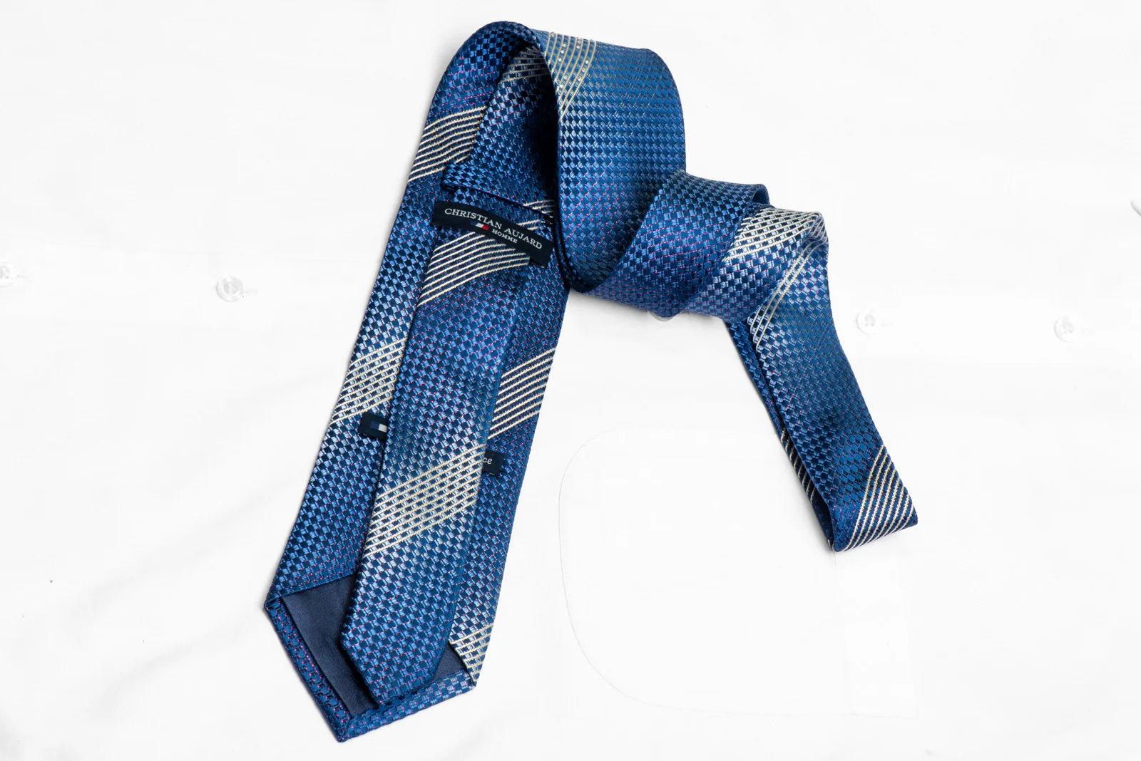 Silver Stripes On Blue Rhinestone Silk Necktie With Purple Sparkles - Image 4